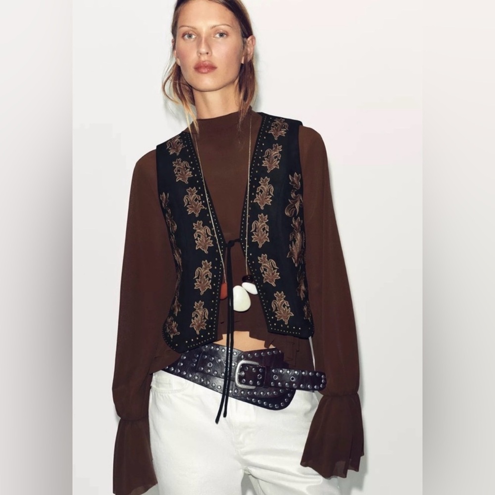 Black Embroidered Vest - Women Jackets & Coats